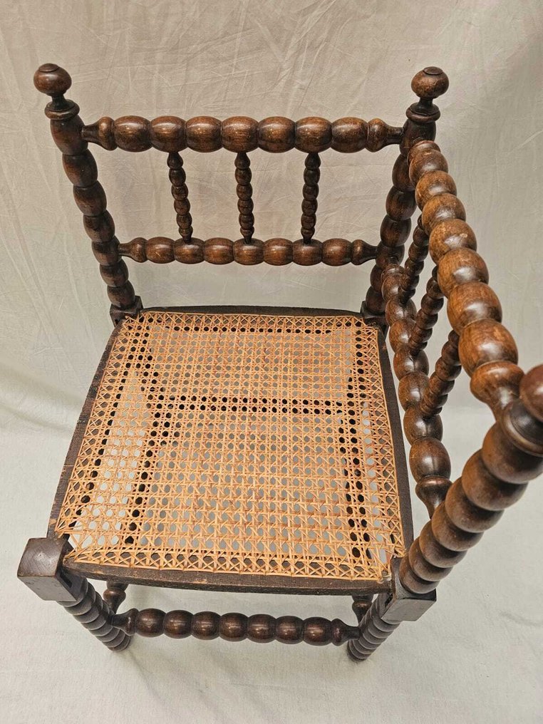 Καρέκλα - Γαλλική καρέκλα γωνίας με βελονιά και επένδυση από καλάμι. - Ξύλο, Rattan #3.2
