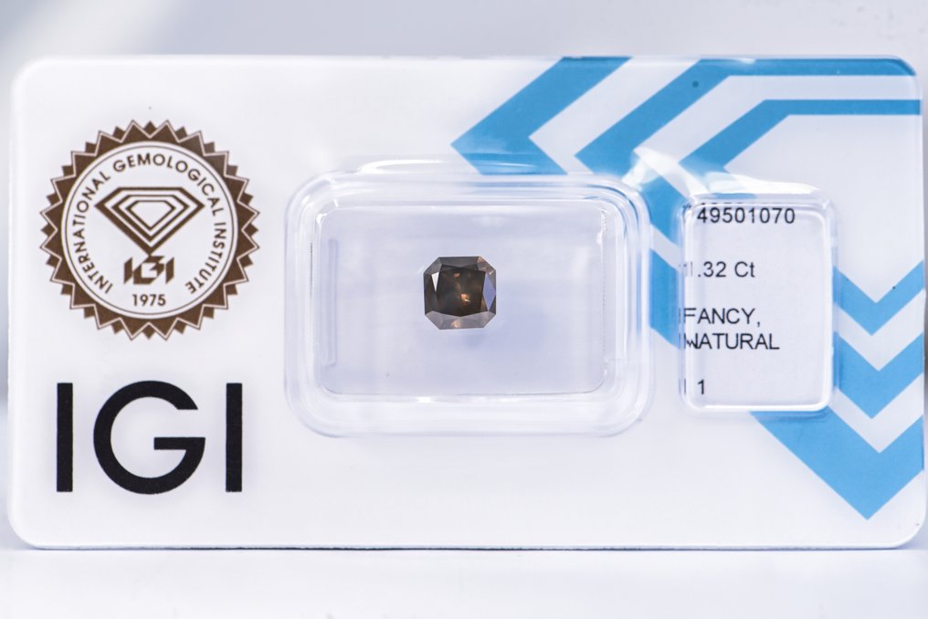 χωρίς τιμή ασφαλείας - 1 pcs Διαμάντι (Φυσικού χρώματος) - 1.32 ct - Ράντιαν - Fancy deep Καφετί, Πρασινωπό Κίτρινο - I1 - International Gemological Institute (IGI) - ΒΓ #1.0