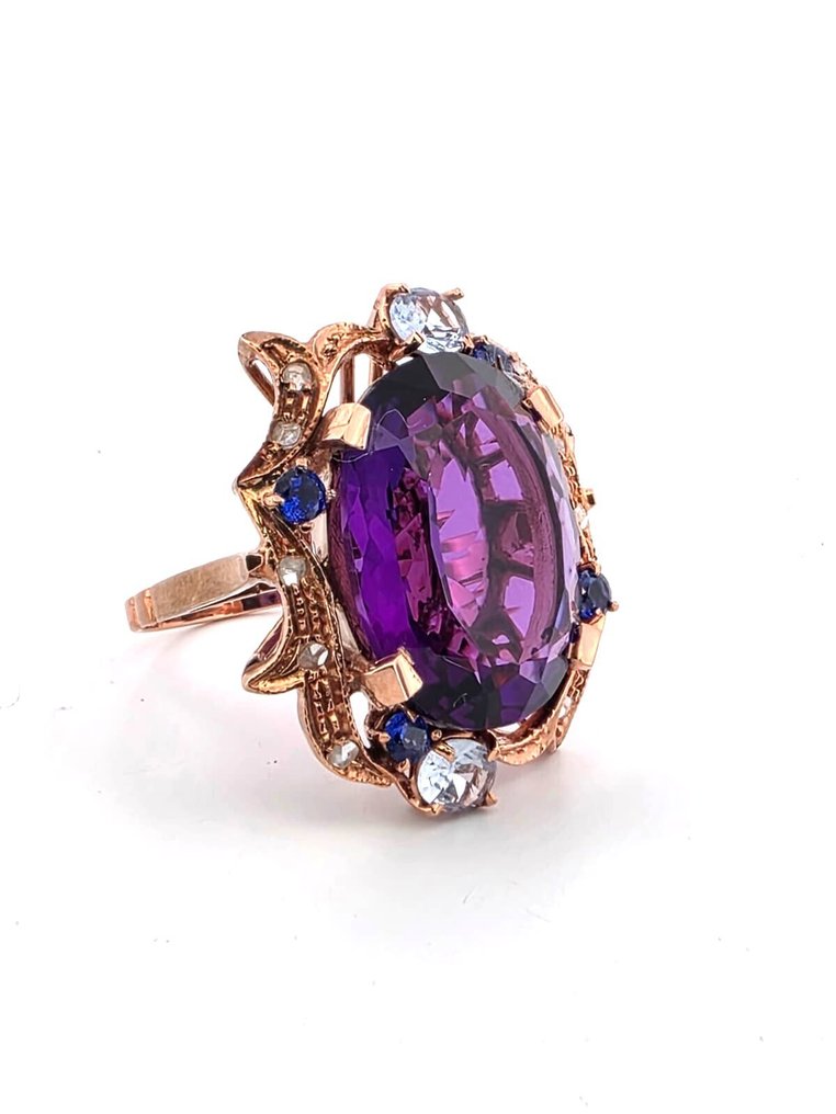 Sem preço de reserva - Anel - 9 kt. Ouro rosa, Prata Ametista - Topázio #4.3