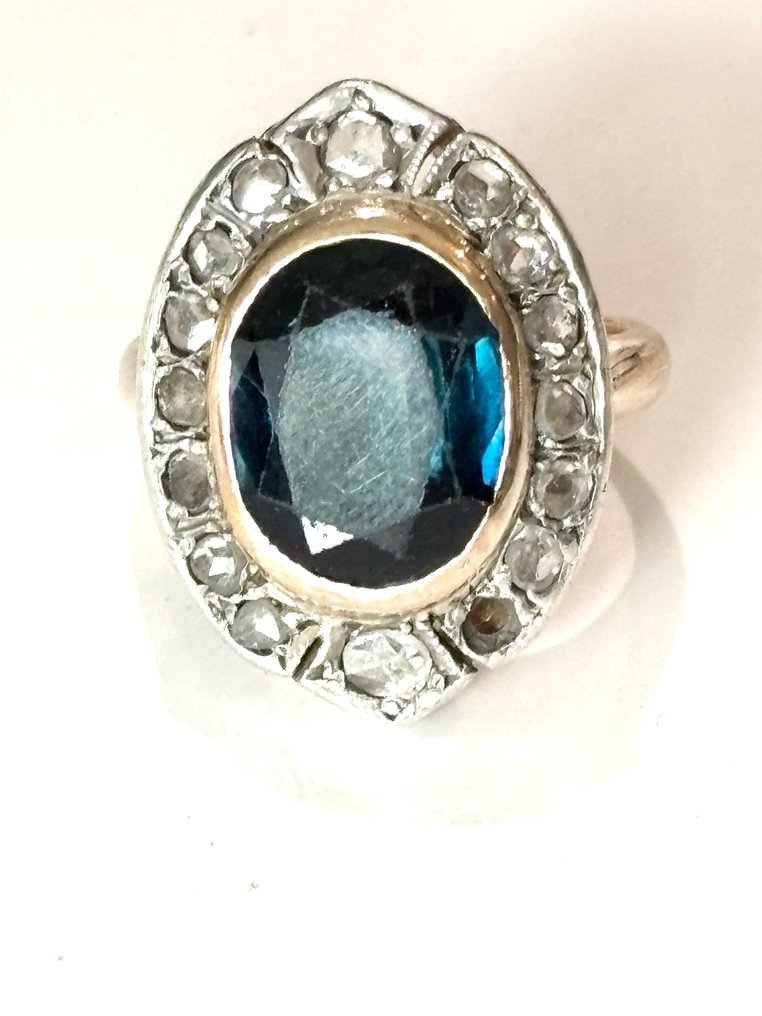 Bague - 18 carats Or jaune, Or blanc Saphir - Diamant - Belle époque 1890 – 1910 #1.0