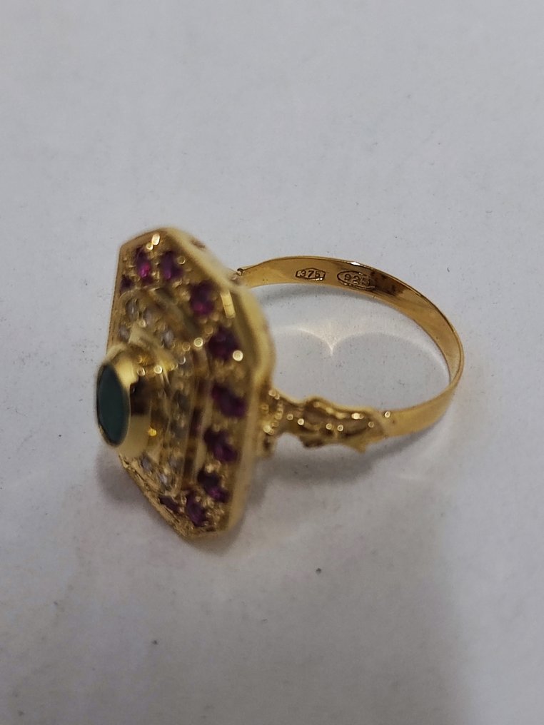 Senza prezzo di riserva - Anello - 9 kt Oro giallo, Argento -  1.88ct. tw. Diamante (Naturale)  - Smeraldo - Oro9kt argento925 diamond #3.2