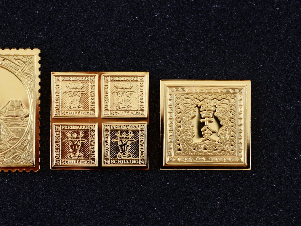 World  - Official Gold on Silver Proofs 24K - First Stamps of the World (4x) #3.2