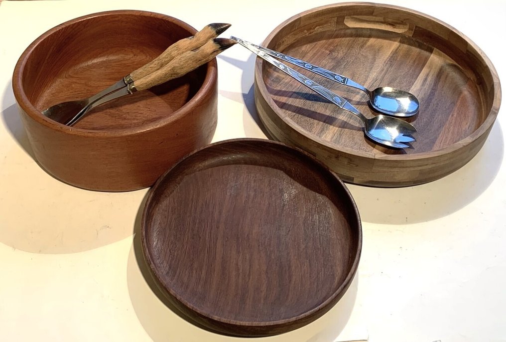大淺盤 - 木材与金属 - 3个碗加2套餐具 #2.1