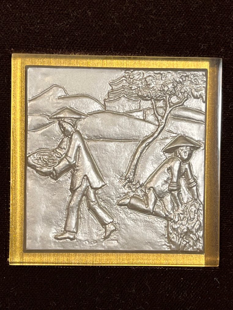 Golden - Διακοσμητικό πιάτο τοίχου (3) - επάργυρο 925 επιμεταλλωμένο - Χρυσό πλαίσιο και βελούδο. #2.1