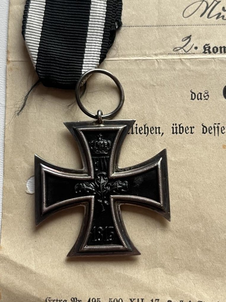 德國 - 陸軍／步兵 - 服務獎章 - 铁十字二级，带制造商和证书，极佳 #2.1