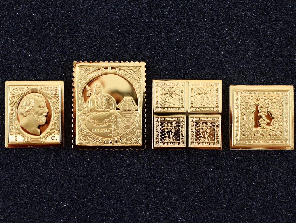 World  - Official Gold on Silver Proofs 24K - First Stamps of the World (4x) #1.0