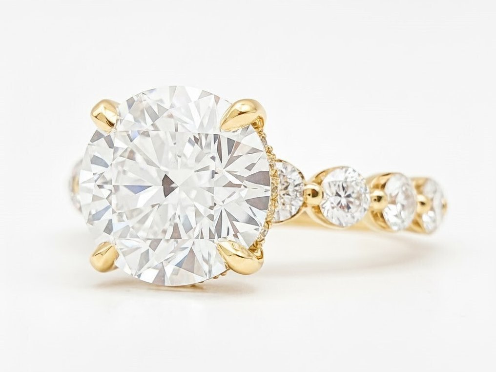 戒指 - 14 克拉 黃金 -  3.01ct. tw. 鉆石 (實驗室培育) - 鉆石 - E VS1 IGI #1.0