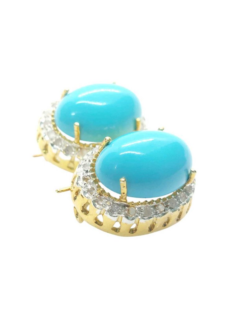 χωρίς τιμή ασφαλείας - Σκουλαρίκια - 9 kt. Ασημί, Κίτρινο χρυσό Τυρκουάζ - Διαμάντι #1.0