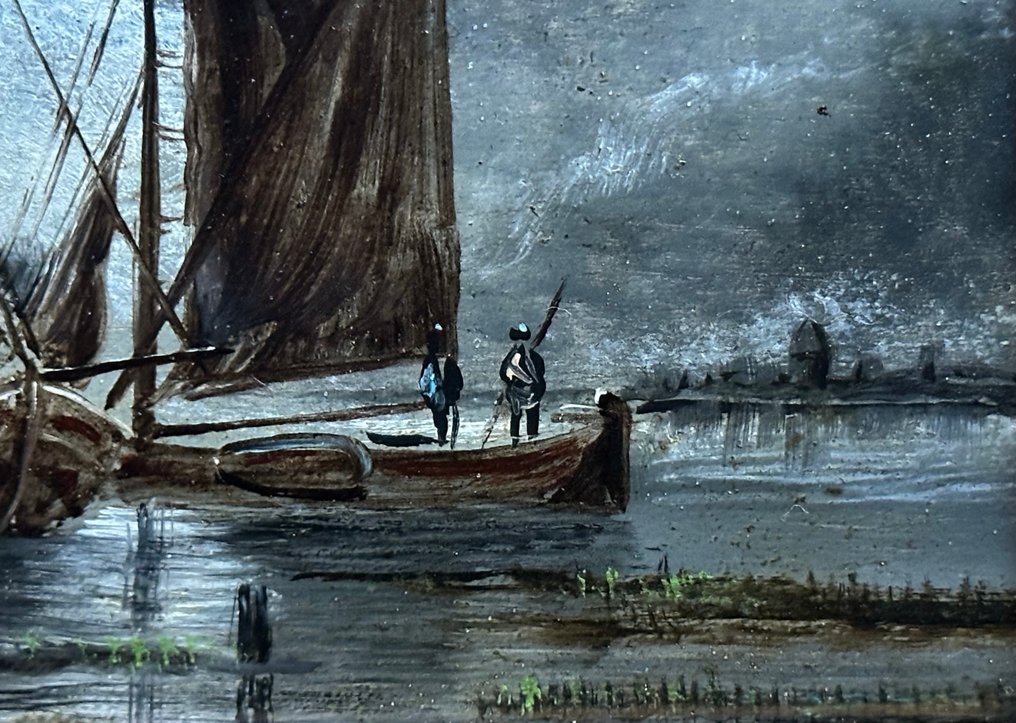 Dutch school (XIX) - Visnetten uitzetten bij schemer #4.3