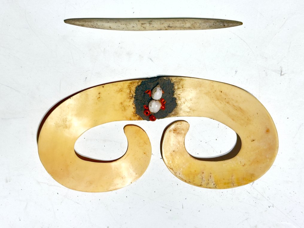 一套两件巴布亚风格鼻饰，采用坚固材料制成，具有年代感。 - Bipane - 阿斯马特和星星山脉 - 西巴布亚  (沒有保留價) #1.0