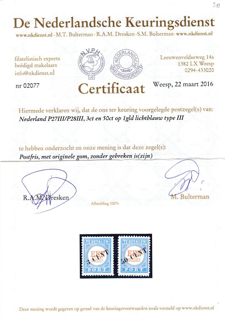 Holanda 1906/1910 - Impressão de selos postais - NVPH P27/P28 #2.1