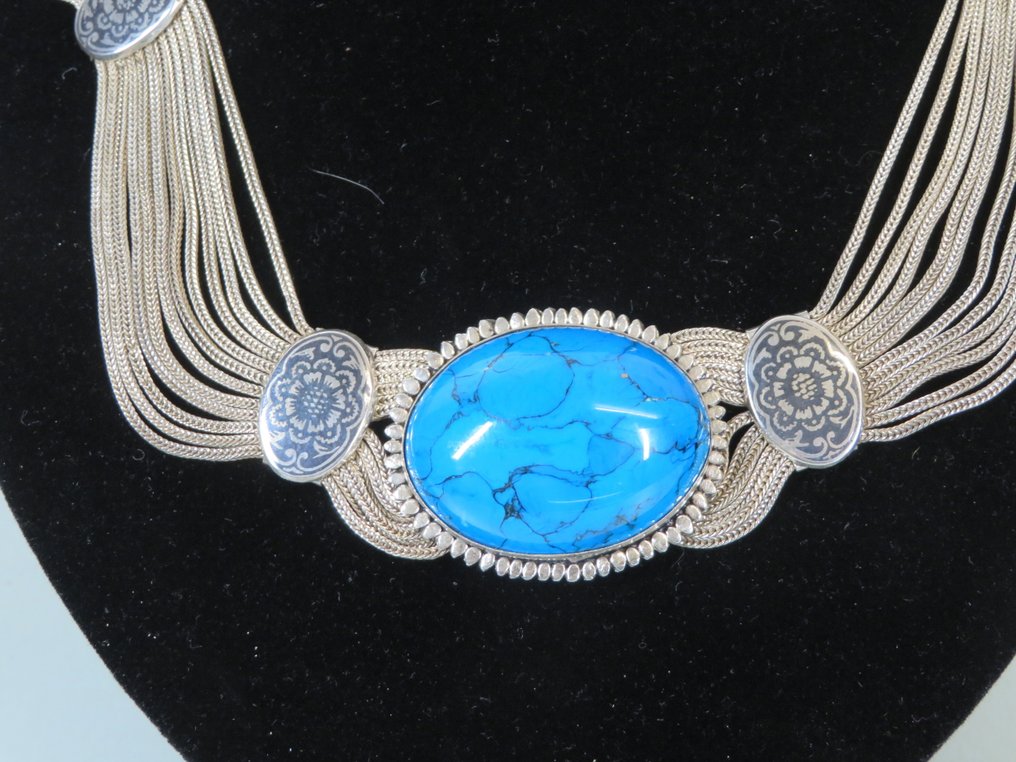 Fără preț de rezervă - Colier Argint, 930/1000 Turcoaz #4.3