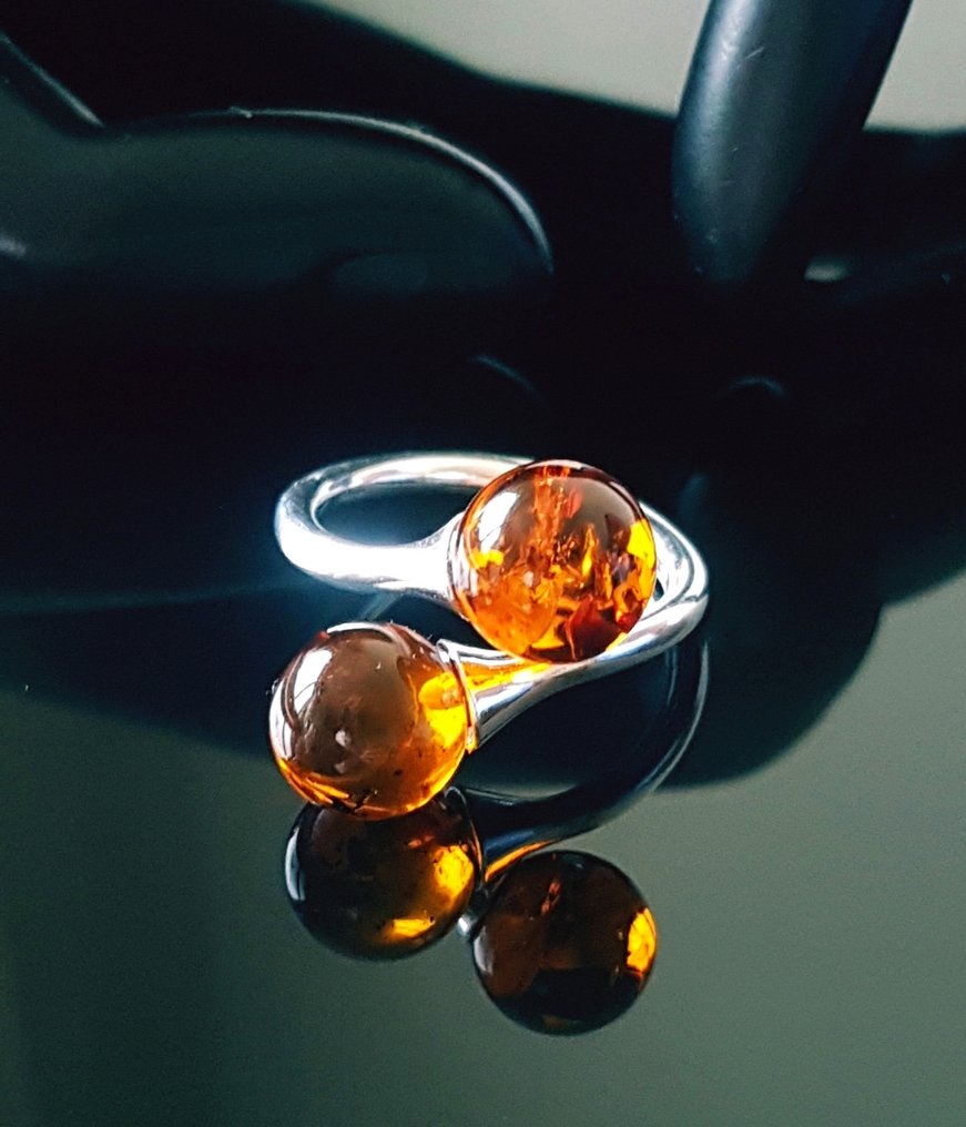 Unique Natural Baltic Amber Ring - Silver - Amber  (No reserve price) #4.3