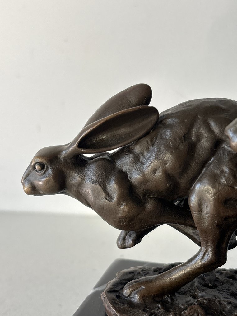 Statua, 2 Rennende hazen - 11.2 cm - Bronzo #2.1