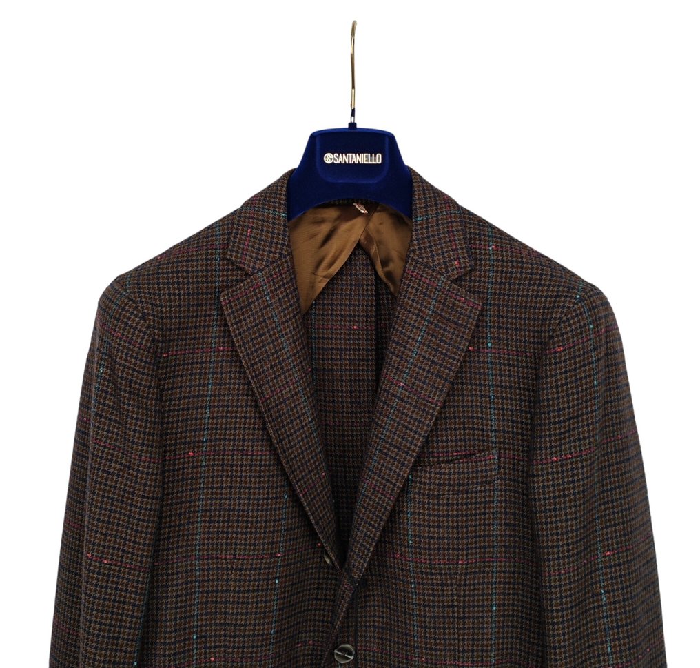 SANTANIELLO RRP 600€ – Brown Checked Wool Cotton Blazer – Made in Italy - 50 IT - Blazer - New with tags #1.0