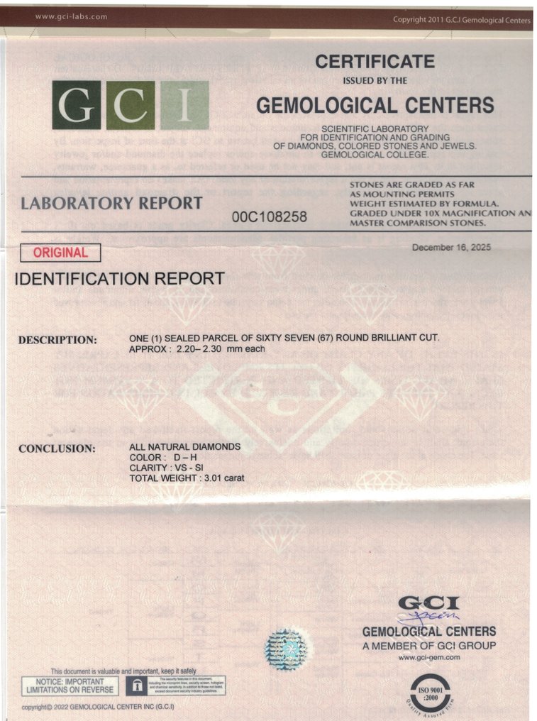 Nincs minimálár - 67 pcs Gyémánt  (Természetes)  - 3.01 ct - Kerek - D (színtelen), G, E, F, H - SI1, VS1 - Izraeli Gemmológiai Központ (G.C.I.) #4.3