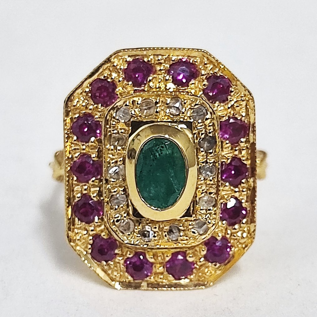 Senza prezzo di riserva - Anello - 9 kt Oro giallo, Argento -  1.88ct. tw. Diamante (Naturale)  - Smeraldo - Oro9kt argento925 diamond #2.1