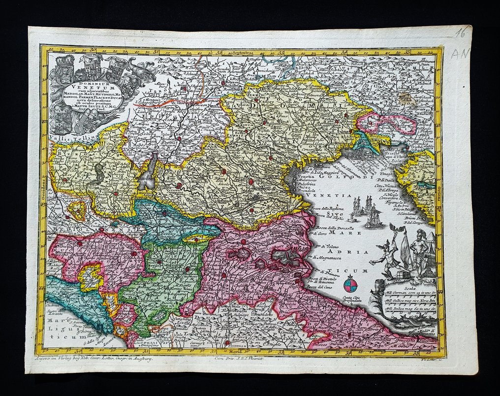 Ευρώπη - Βόρειος-Ανατολική Ιταλία / Τρεντίνο / Βενετία / Λομβαρδία / Βενετία / Τρέντο / Μπέλουνο; Matthaus Seutter / C. Lotter - Dominium Venetum - 1721-1750 #1.0
