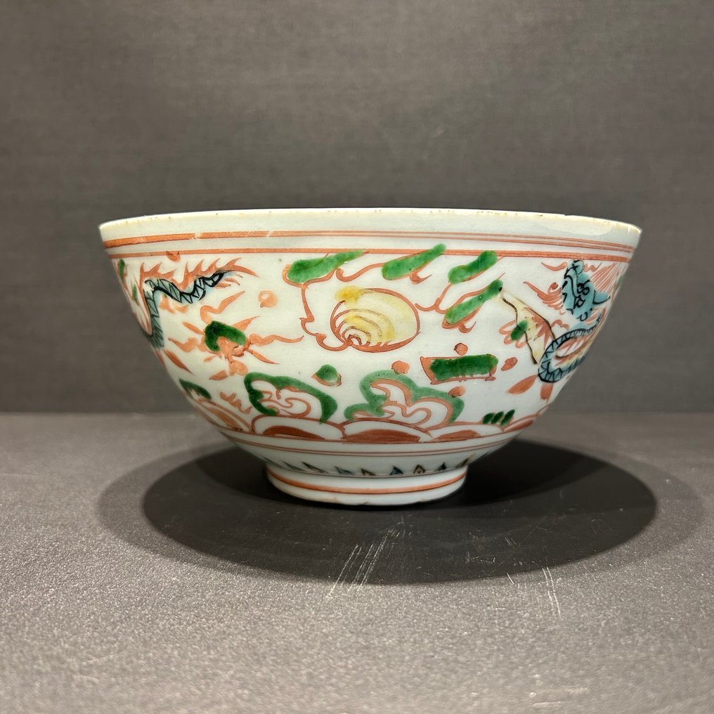 Bowl - Porcelain - Ming wucai draken kom #3.2