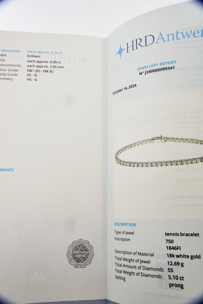 Tennisrannekoru - 18 kt. Valkokulta Timantti (Luonnollinen) #2.1