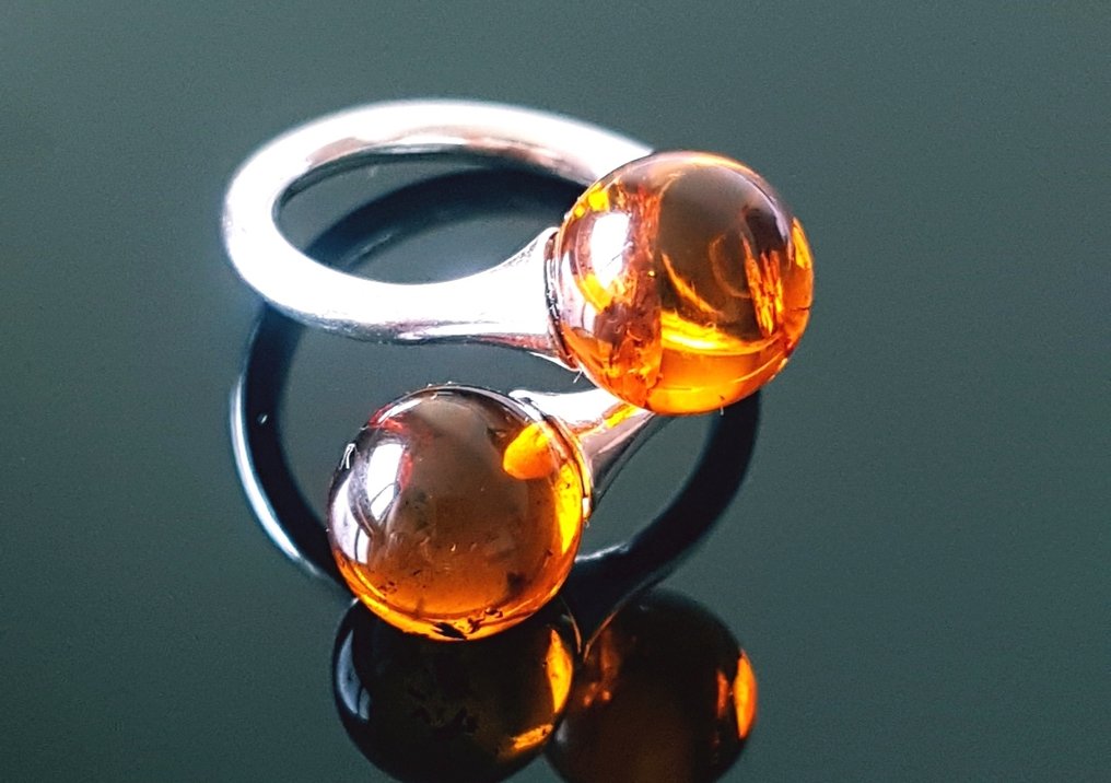 Unique Natural Baltic Amber Ring - Silver - Amber  (No reserve price) #1.0