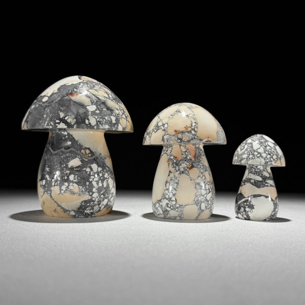 无底价 - 精彩的黄马利加诺碧玉套装 蘑菇形状- 1400 g - (3) #3.2