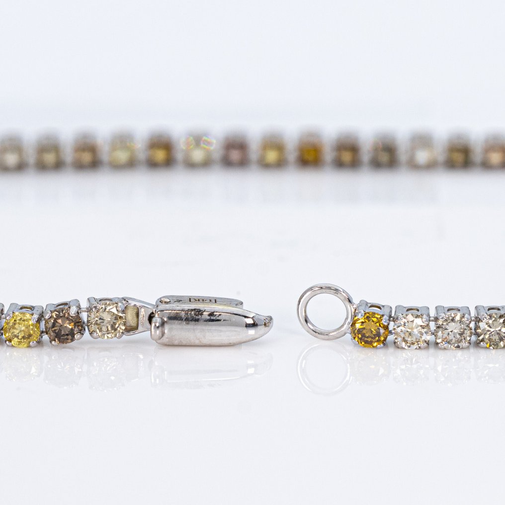 χωρίς τιμή ασφαλείας - Βραχιόλι - 14 καράτια Λευκός χρυσός -  3.28ct. tw. Διαμάντι (Φυσικού χρώματος) - ΙΓΙ #3.2