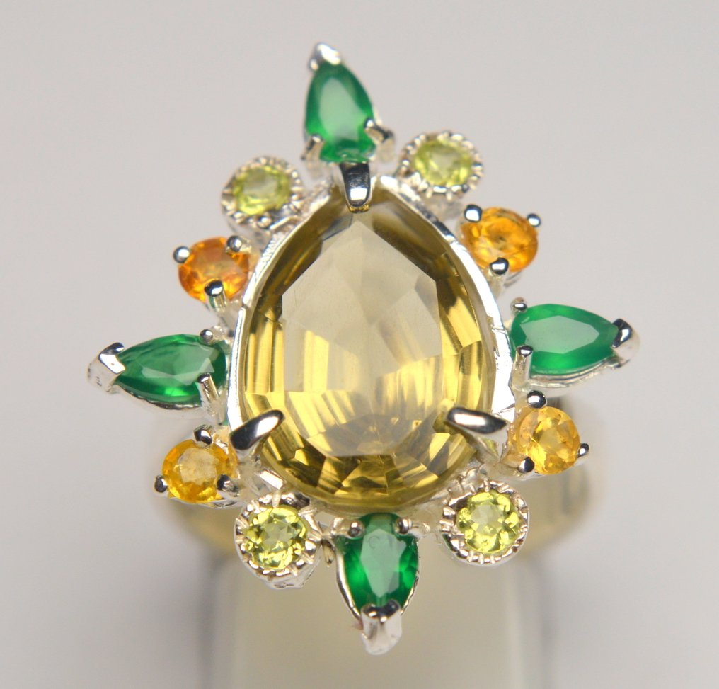 χωρίς τιμή ασφαλείας - Δαχτυλίδι Ασήμι 925 - 10,00 καρατίων Κιτρίνης - Emerald, Peridot #2.1