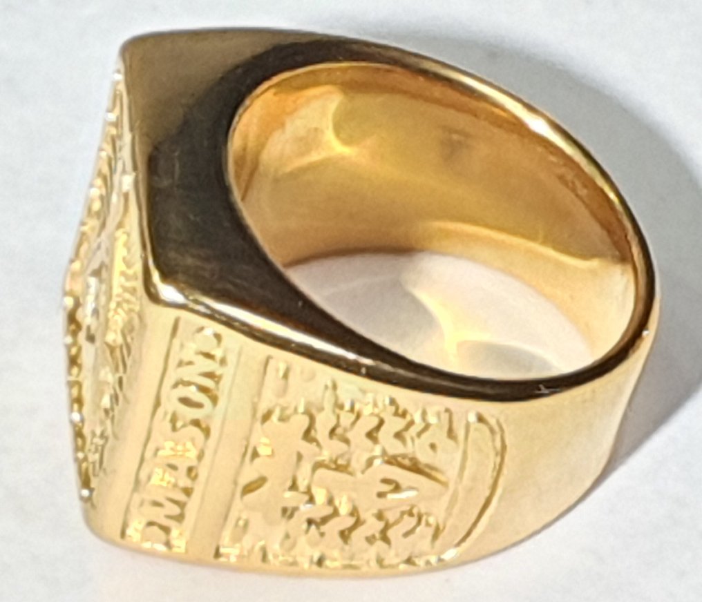 大建筑师共济会戒指：内在力量、心智清晰与提升 - 金浴 - 戒指 #4.3