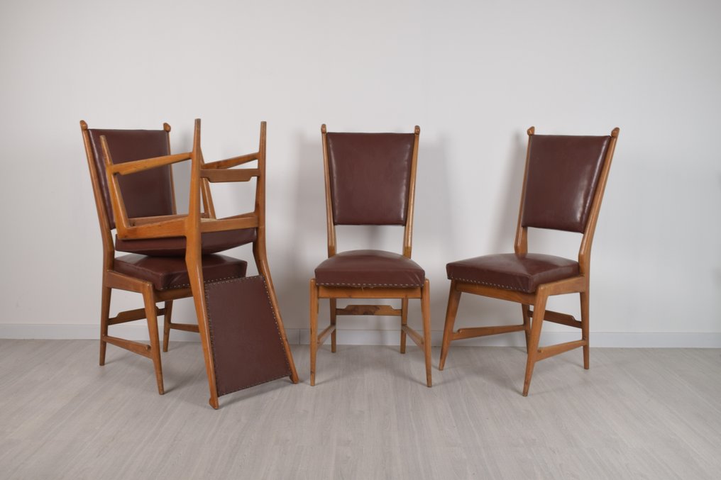 Italian Mid-Century Design - Szék (4) - Fa, Bőr #3.2