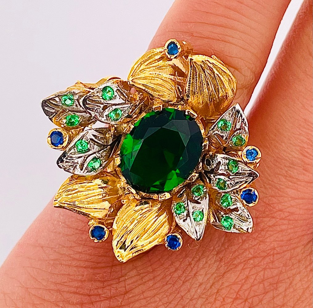χωρίς τιμή ασφαλείας - Δαχτυλίδι - 9 kt. Κίτρινο χρυσό, Ασημί Σμαράγδι - Ζαφείρι #4.3