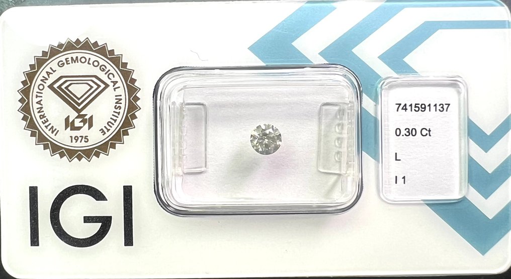 χωρίς τιμή ασφαλείας - 1 pcs Διαμάντι  (Φυσικό)  - 0.30 ct - Στρογγυλό - L - I1 - International Gemological Institute (IGI) #2.1
