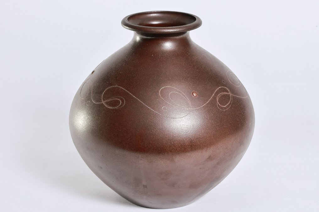 花瓶 - 铜 - 日本 - 银线镶嵌 #1.0