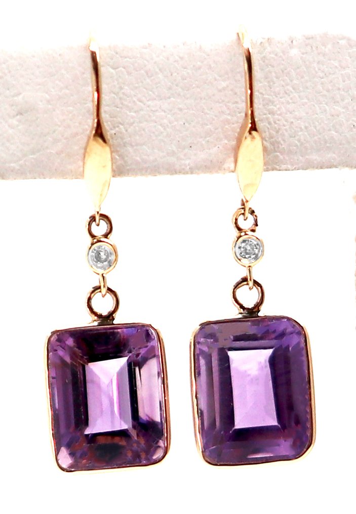 Sans prix de réserve - Boucles d'oreilles - 14 carats Or jaune Améthyste - Diamant #2.1