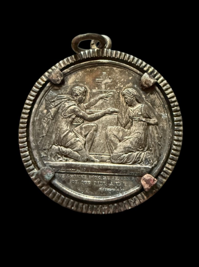 银, 维多利亚哥特式风格纯银吊坠，纪念一场古老的婚礼 - 硬币形吊坠 - 1890年7月28日 #1.0