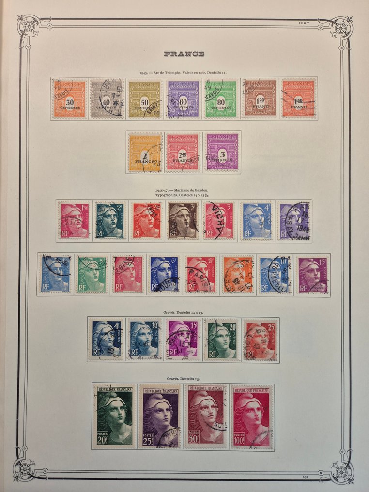 法国 1945/1980 - 完整收藏，从编号669到1229的全新*及已邮戳邮票，装在一本‘尊贵收藏册’中。非常精彩。 - Yvert #4.3