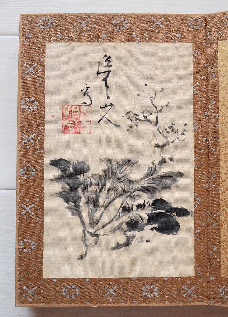 非常精美的水墨画集,描绘不同植物,签名。 - 真丝 - Kinoshita Itsuun (1800-1866) - 日本 - Late Edo period #2.1