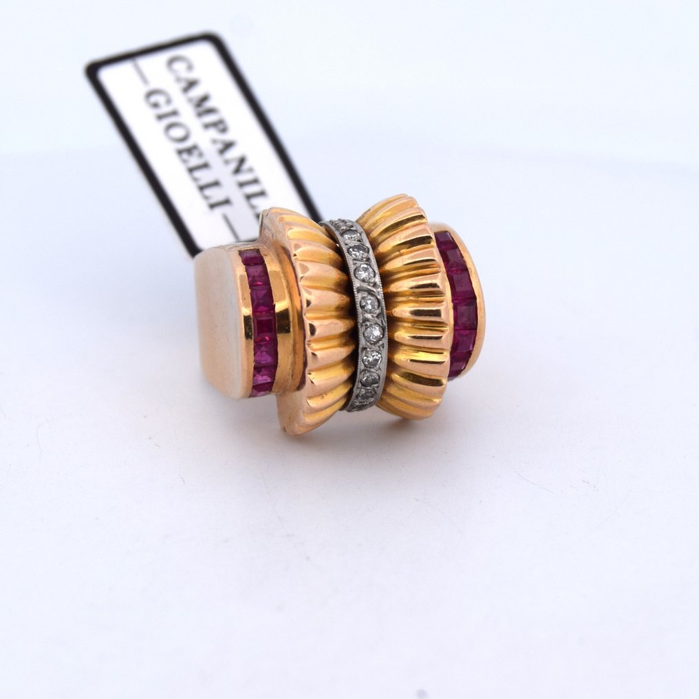 Βραδινό δαχτυλίδι - 18 καράτια Κίτρινο χρυσό -  0.62ct. tw. Διαμάντι (Φυσικό)  - Ρουμπίνι - Έτος '20 #2.1