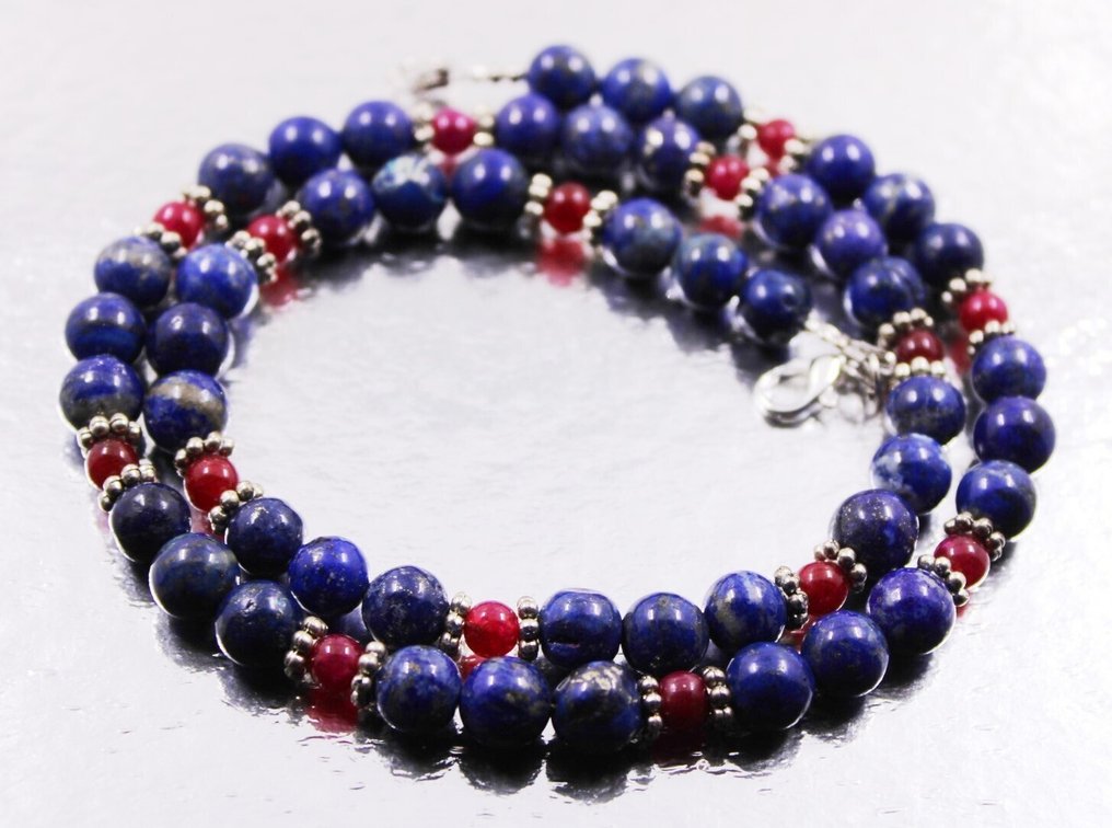 非常漂亮的手工红宝石和蓝宝石圆珠项链 - 239克拉。 珠寶- 47.8 g - (1) #4.3