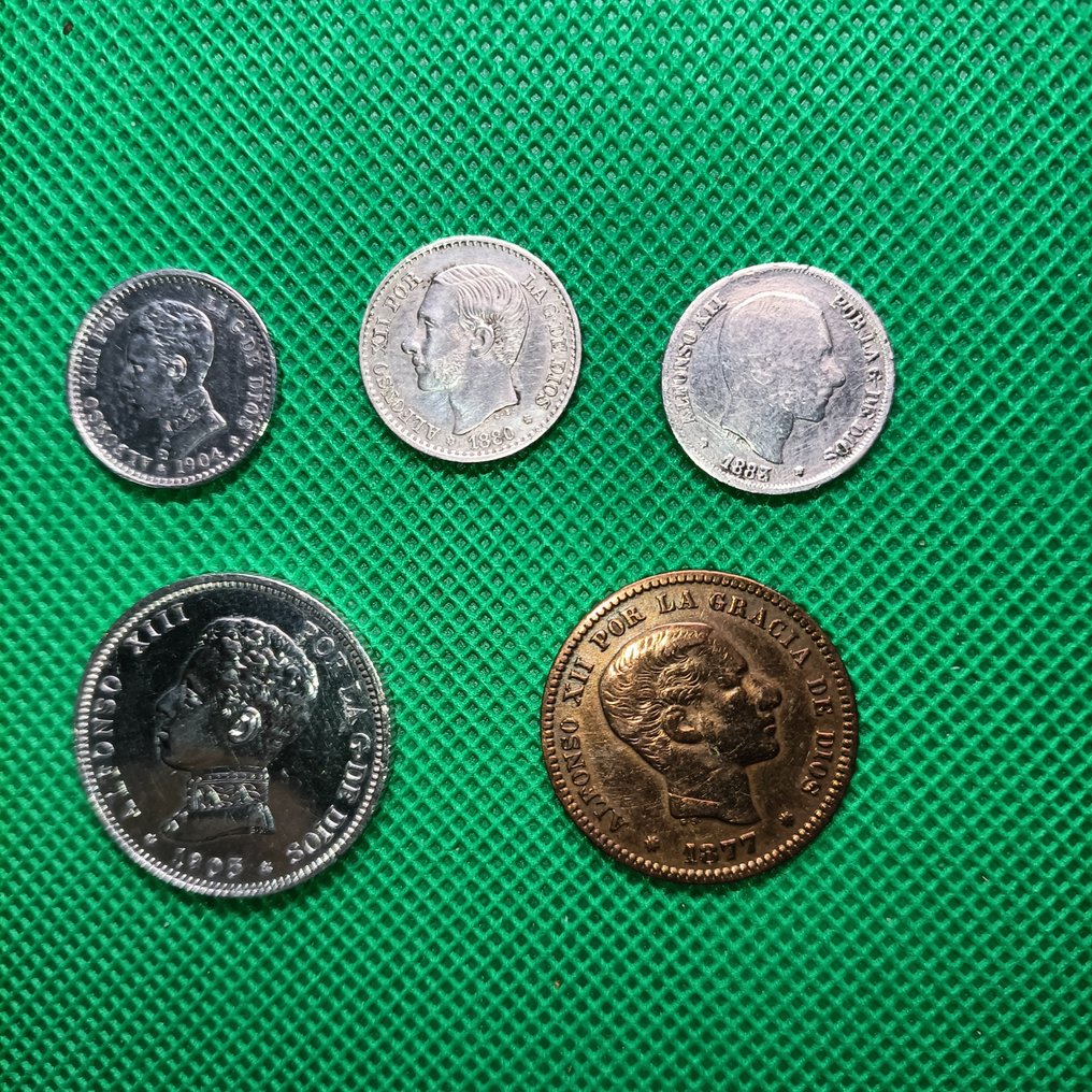 Spanien, Mexico. Alfonso XIII. Lote de 6 monedas 1877/1993  (Ingen mindstepris) #2.1