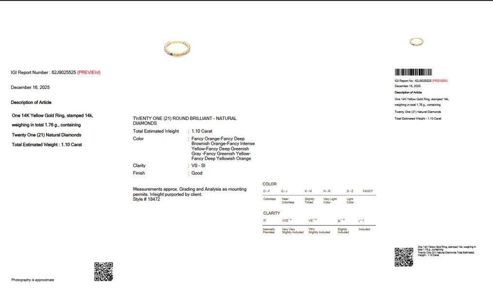χωρίς τιμή ασφαλείας - Δαχτυλίδι - 14 καράτια Κίτρινο χρυσό -  1.10ct. tw. Διαμάντι (Φυσικού χρώματος) #2.1