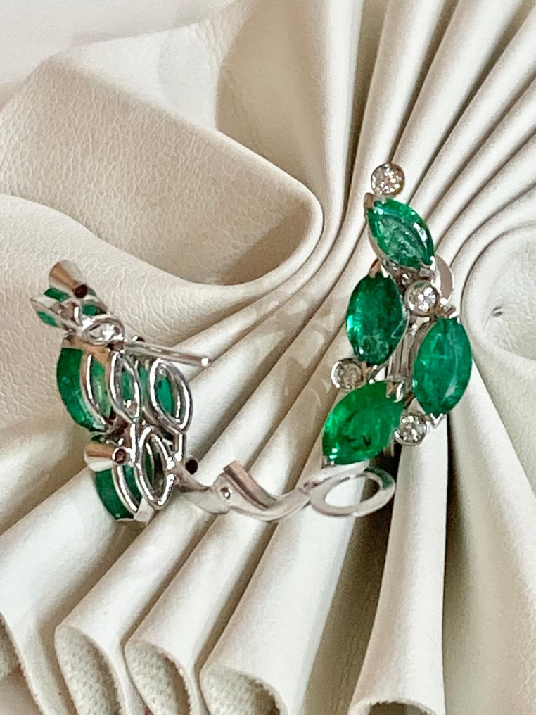 耳环 - 18K包金 白金 -  1.54ct. tw. 祖母绿 - 钻石 #4.3