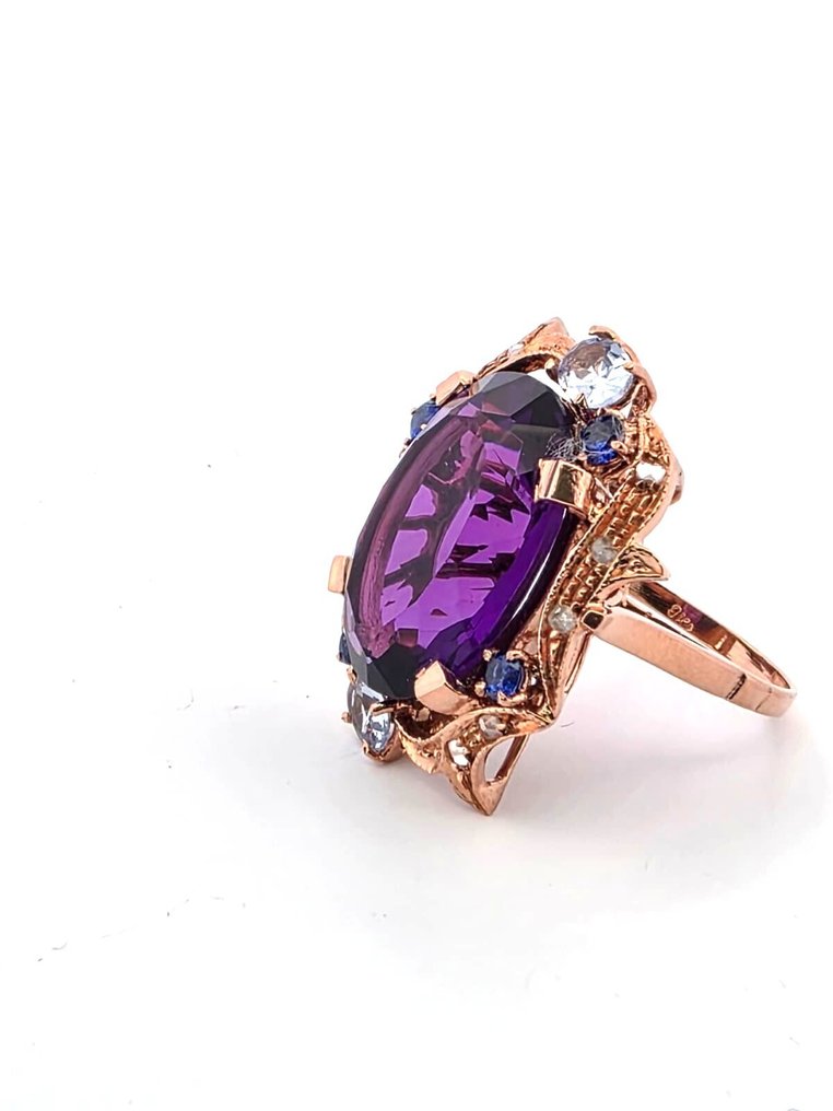 Sem preço de reserva - Anel - 9 kt. Ouro rosa, Prata Ametista - Topázio #3.2