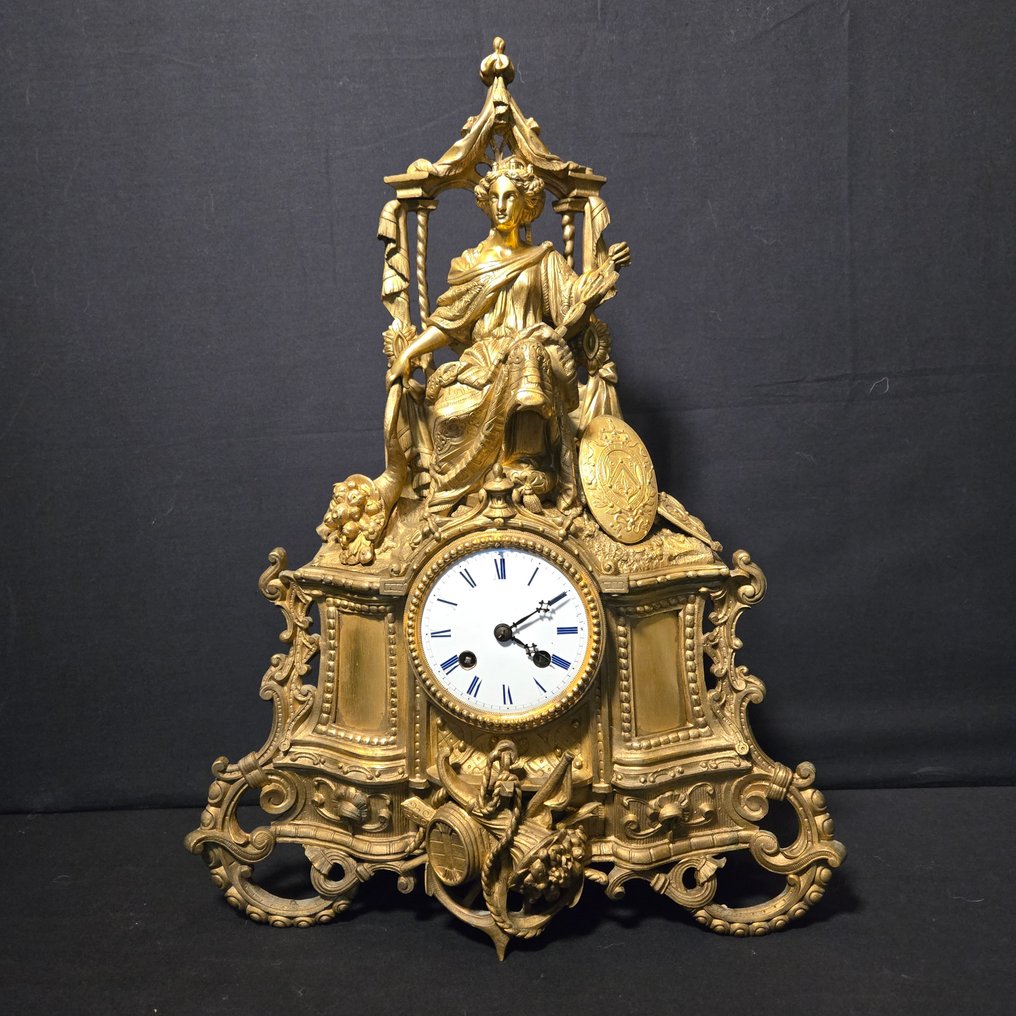 雕像壁爐架座鐘 文藝復興時期 - 铜鎏金 - 1850-1900 - 青铜挂钟 #1.0