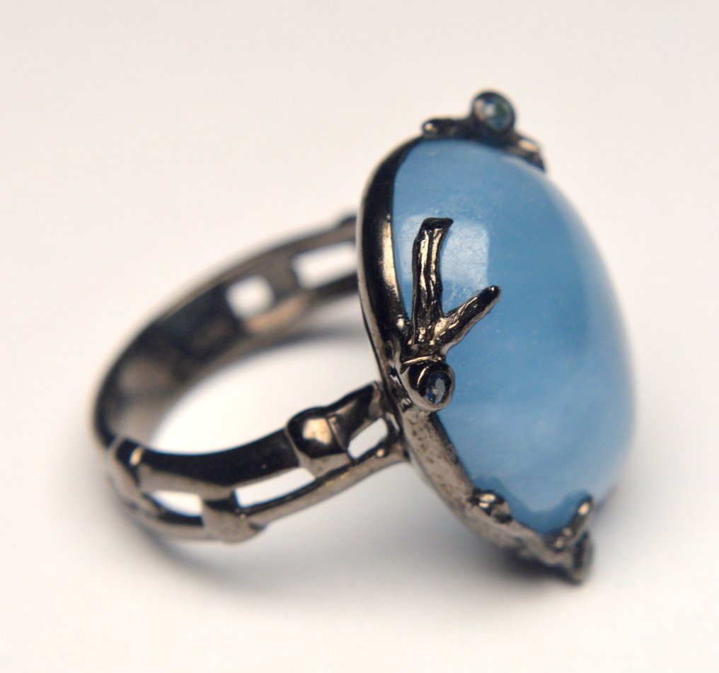 沒有保留價 - 戒指 925纯银 海藍寶石 - 25.00 克拉 #4.3