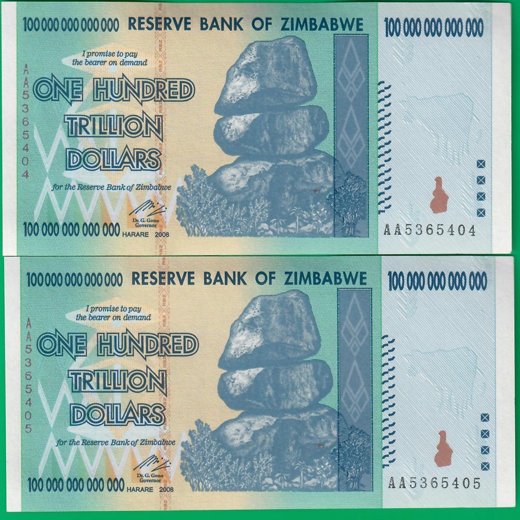 Zimbabwe. - 4 x 100 Trillion Dollars 2008 - Pick 91 - two genuine, two forgeries (No reserve price) #3.2