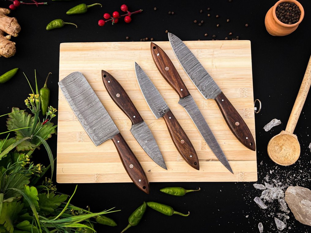 廚刀 - Kitchen knife set -  厨房厨师刀具套装，适用于室内外日常用途（FK-158） - 美国玫瑰木手柄和折叠钢材 - 美國 - 厨房和烧烤套装 #3.2
