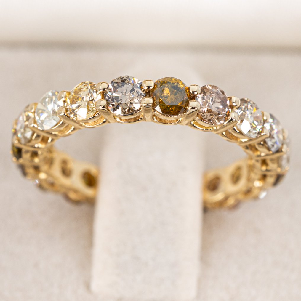 没有保留价 - 戒指 - 18K包金 黄金 - 3.21ct. tw. 钻石 (天然色彩的) - IGI #3.2