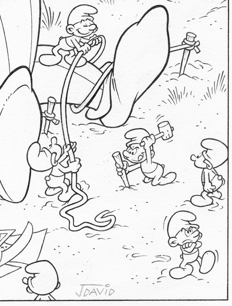 Jordi David Redo – Eredeti tusrajz - Obélix & The Smurfs “Gulliver Tribute” - Hand Signed #1.0