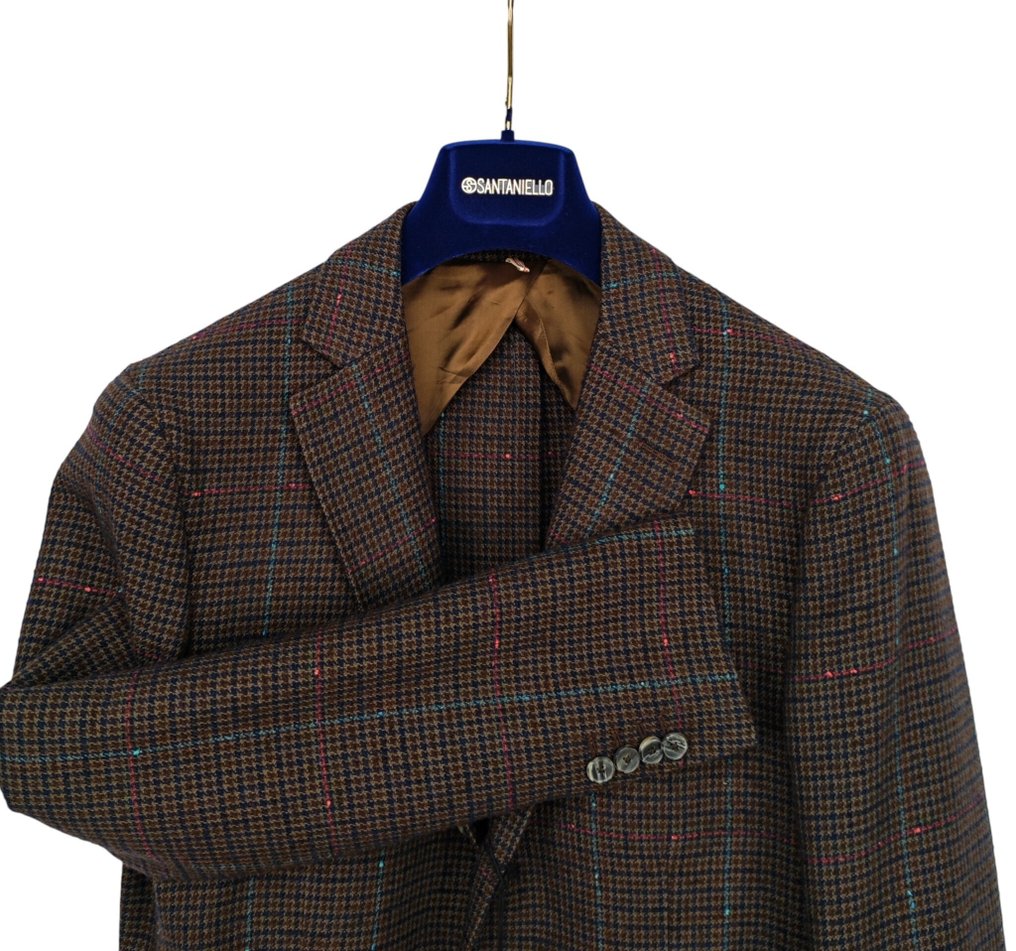 SANTANIELLO RRP 600€ – Brown Checked Wool Cotton Blazer – Made in Italy - 50 IT - Blazer - New with tags #3.2
